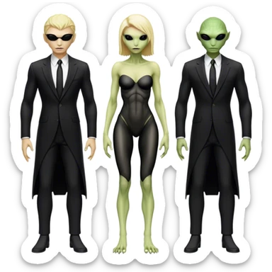 a blonde reptilian alien woman as men in black, full body, full figure sticker