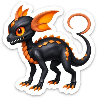 Shiny Evil Black And Orange Duskull-Salandit-Sylveon-Fakémon-hybrid-creature (full body)  sticker