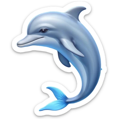 Cinematic Noble Dolphin Portrait Emoji, Poised and graceful, with a sleek, streamlined body of smooth, silvery-blue skin and a gentle, arched dorsal fin, deep, soulful eyes exuding intelligence, Simplified yet sharp and sophisticated features, highly detailed, glowing with a soft, aquatic luminescence, high shine, intelligent and elegant, stylized with an air of oceanic majesty, focused and fluid, soft glowing outline, capturing the essence of a watchful and confident marine guardian that seems ready to leap out of the screen with effortless authority! sticker