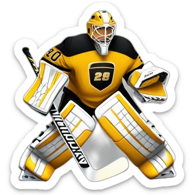 Ice hockey goalie with black and gold pads sticker