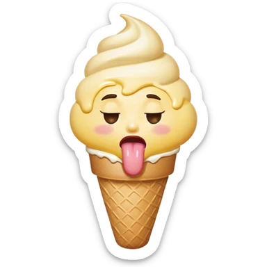 A round yellow face looking off to one side with it's eyes closed and it's tongue out as though licking an ice cream cone sticker