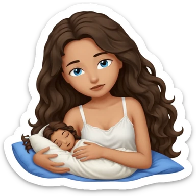 Girl with olive skin, blue eyes, brown dark insanely wavy long hair, white camisole sleeping sticker