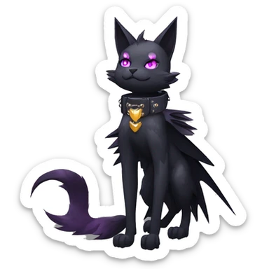 cool edgy evil beautiful pretty anthro godly legendary powerful colorful black shiny fantasy elegant nargacuga-bat-cat-Fakemon wearing a collar, techwear punk style, beautiful mane, full body sticker