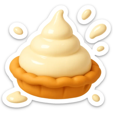 Frame 3 of 15: Intact cream pie, small cream splatter, playful 3D emoji style, golden brown crust, same angle as reference. sticker