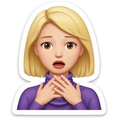 a woman emojis choking herself with her hands around her neck sticker