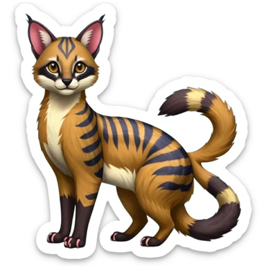 Vibrant-colored colorful painted marked patterned Asian glorious divine exotic cute cool beautiful shiny beautiful fantasy-caracal-civet-genet-sergal-vernid-Cacomistle-oncilla-animal-Fakémon-hybrid-fursona (full body) sticker