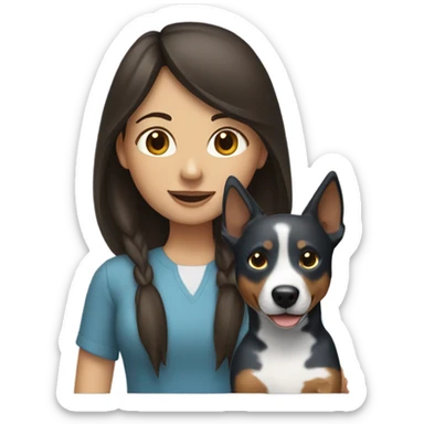 brunette girl with blue heeler sticker