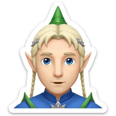 elf prince with pointy ears, white skin, silverblond hair, blue eyes, Chin beard sticker