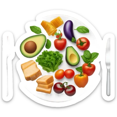 round white plate with healthy food sticker