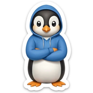 friendly anthropomorphised penguin in a hoodie and jeans relaxed pose with arms folded sticker