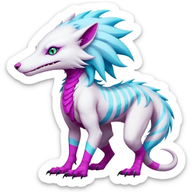 White badass elegant wild beautiful natural cute badass epic anthro modern albino sergal-vernid-creature with cyan mane and magenta eyes with cyan edgy stripes, full body, blue pretty hair, outside, modern, aesthetic, art by LiLaiRa, art by art by Falvie sticker
