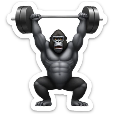 Gorilla doing an overhead squat with a lot of weight on the barbell sticker