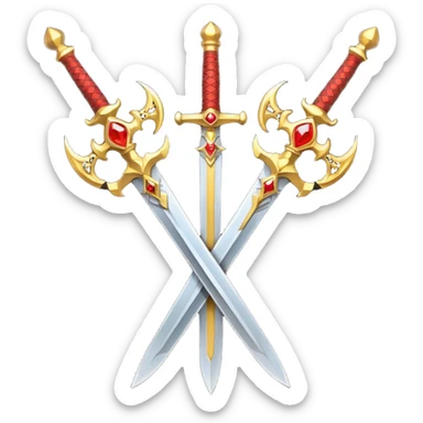 Golden fiery royal two crossed swrods with red gem and golden blade and golden handle sticker