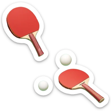 Two table tennis paddles and a ball placed on a ping pong table, with the net in the background. The scene conveys the simplicity and focus of the sport, with vibrant colors highlighting the rackets and ball on the smooth surface of the table. sticker