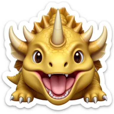Cinematic Cute Yawning Triceratops Portrait Emoji, Head tilted slightly with a dramatic, wide-open yawn, showcasing a robust, horned body with a frilled head and sleepy, half-closed eyes, Simplified yet irresistibly cute features, highly detailed, glowing with a soft, cozy prehistoric glow, high shine, relaxed yet expressive, stylized with a dash of whimsical ancient charm, soft glowing outline, capturing the essence of a drowsy yet affectionate Triceratops that appears ready to stretch and yawn its way out of the screen! sticker
