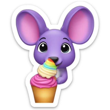 Purple aardvark with a long nose holding a rainbow parfait sticker