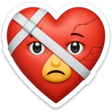 heart with a bandage and frown, pain point concept, emoji style sticker
