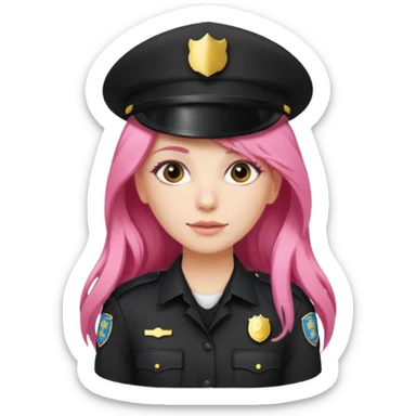 Female POLICE IN black, long pink hair sticker