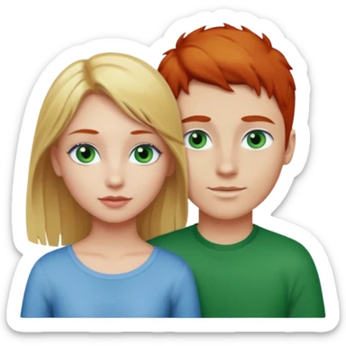 Blonde hair pretty girl with blue eyes, and red haired long hair boy green eyes in love with each other sticker
