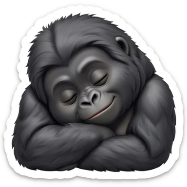 Meme-Worthy cute Sleeping mountain Gorilla Portrait Emoji, Head resting peacefully with a contented smile, showcasing a luxuriously thick black and grey-flecked Fur and eyes gently closed in serene slumber, Simplified yet hilariously adorable features, highly detailed, glowing with a soft, drowsy jungle light, high shine, relaxed and utterly lovable, stylized with an air of playful laziness, bright and heartwarming, soft glowing outline, capturing the essence of a sleeping mountain that feels destined to become the next viral sensation of adorable rest! sticker