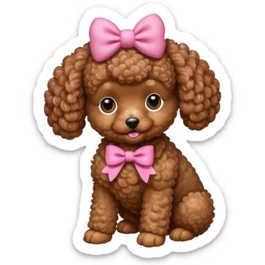 Brown toy poodle with pink bow sticker