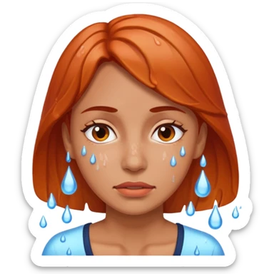 woman feeling very hot, sweating with face redish and drops sticker