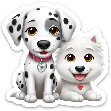 kawaii style, dalmatian, white and grey siberian husky, in love sticker