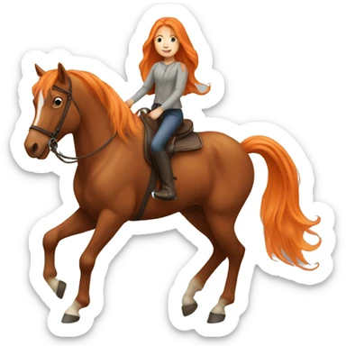 Girl with long orange hair riding a horse sticker
