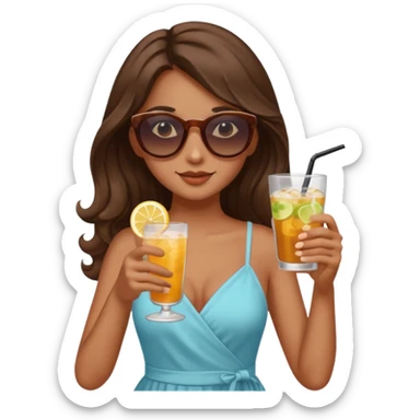 chill girl long curling hair in drink holders with sunglasses dikkine dress sticker