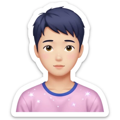 Gorgeous bright sparkly romantic Asian anime pastel guy with blushing face aesthetic trending style outside sticker