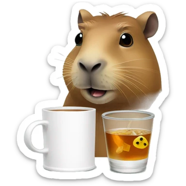 capybara in a cylinder with a manocle drinks tea sticker