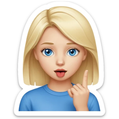  Chica con el dedo índice en la boca mordiéndose la boca ,que la chica sea rubia con ojos azules  sticker