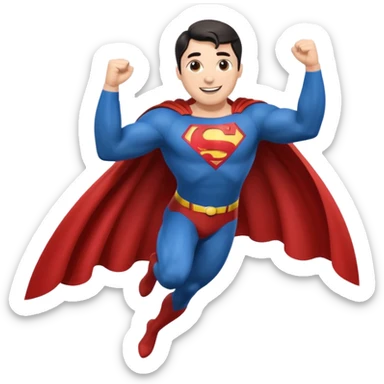 David Corenswet as Superman, flying pose, cape flowing, cheerful expression, apple emoji style sticker