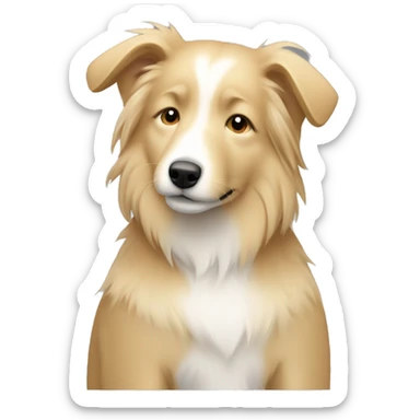 pale girl blonde masculine short hair, hugging a light shetland sheepdog sticker