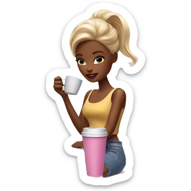 tired barbie with laptop drinking a lot of coffee sticker