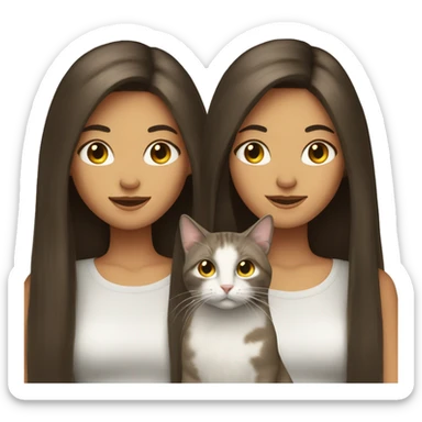 Two long hair brunette girls with TWO cats sticker