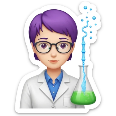 chemist person with very short hair mixing colorful solutions sticker