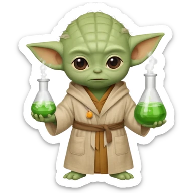 90 Full-body image of Baby Yoda in his beige/light brown linen robes as a scientist sticker