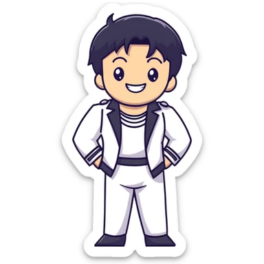 K-pop male idol with black hair, big smile, wearing stylish stage performance costume sticker