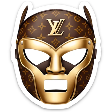 luxury Louis Vuitton luchador mask with LV monogram pattern and brown leather sticker