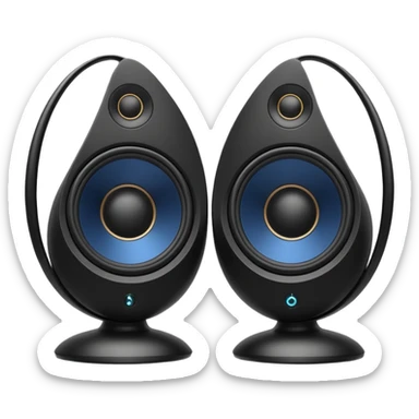 pair of speakers emoji, deep matte black metal body, circular speaker cones with subtle depth, smooth rounded edges, minimalistic futuristic 3D style, luxury aesthetic sticker
