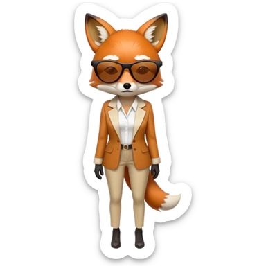 serious anthropomorphised female fox in stylish outfit with sunglasses, back facing the viewer, head down, extremely sad and dejected posture and expression, full-body view sticker