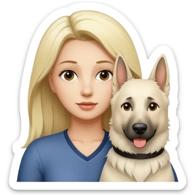 White belgian Shepard with Her blonde owner at a photo shoot  sticker