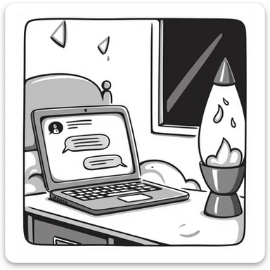 A bedroom lit by a lava lamp and an open laptop running early 2000s MSN Messenger

 sticker