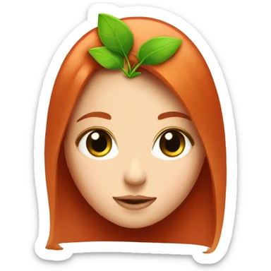 Girl’s face with green eyes and a sprout growing in the middle of the top of her red head  sticker