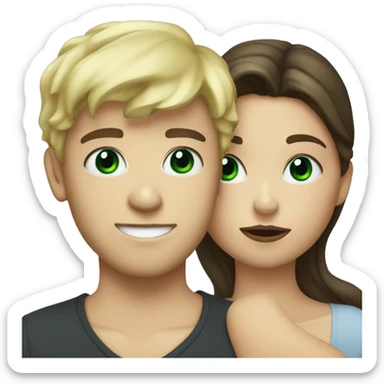 Blonde boy green eyes kissing brunette with blue eyes sticker