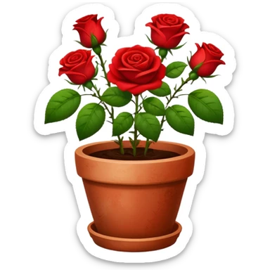 flower pot with red rose flowers with green leaves also in it sticker