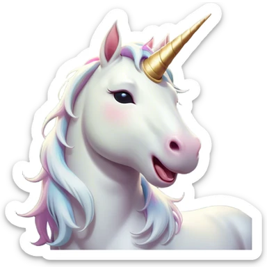 Cinematic Cute Yawning White Unicorn Portrait Emoji, Head tilted slightly with a dramatic, wide-open yawn, showcasing a softly elegant form with a gently cascading mane, a subtly glowing horn and sleepy, half-closed eyes, Simplified yet irresistibly adorable features, highly detailed, glowing with a soft, cozy magical glow, high shine, relaxed yet expressive, stylized with a dash of whimsical enchantment, soft glowing outline, capturing the essence of a drowsy yet affectionate white unicorn that appears ready to stretch and yawn its way out of the screen! sticker