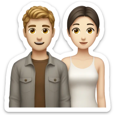 couple that is south korean girl and brown haired white guy sticker