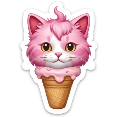a pink cat having strawberry icecream sticker